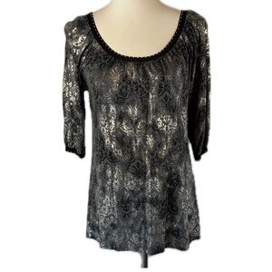 Karen Kane Damask Jacquard Foil Print Top Size M Rhinestone Gothic Romantic